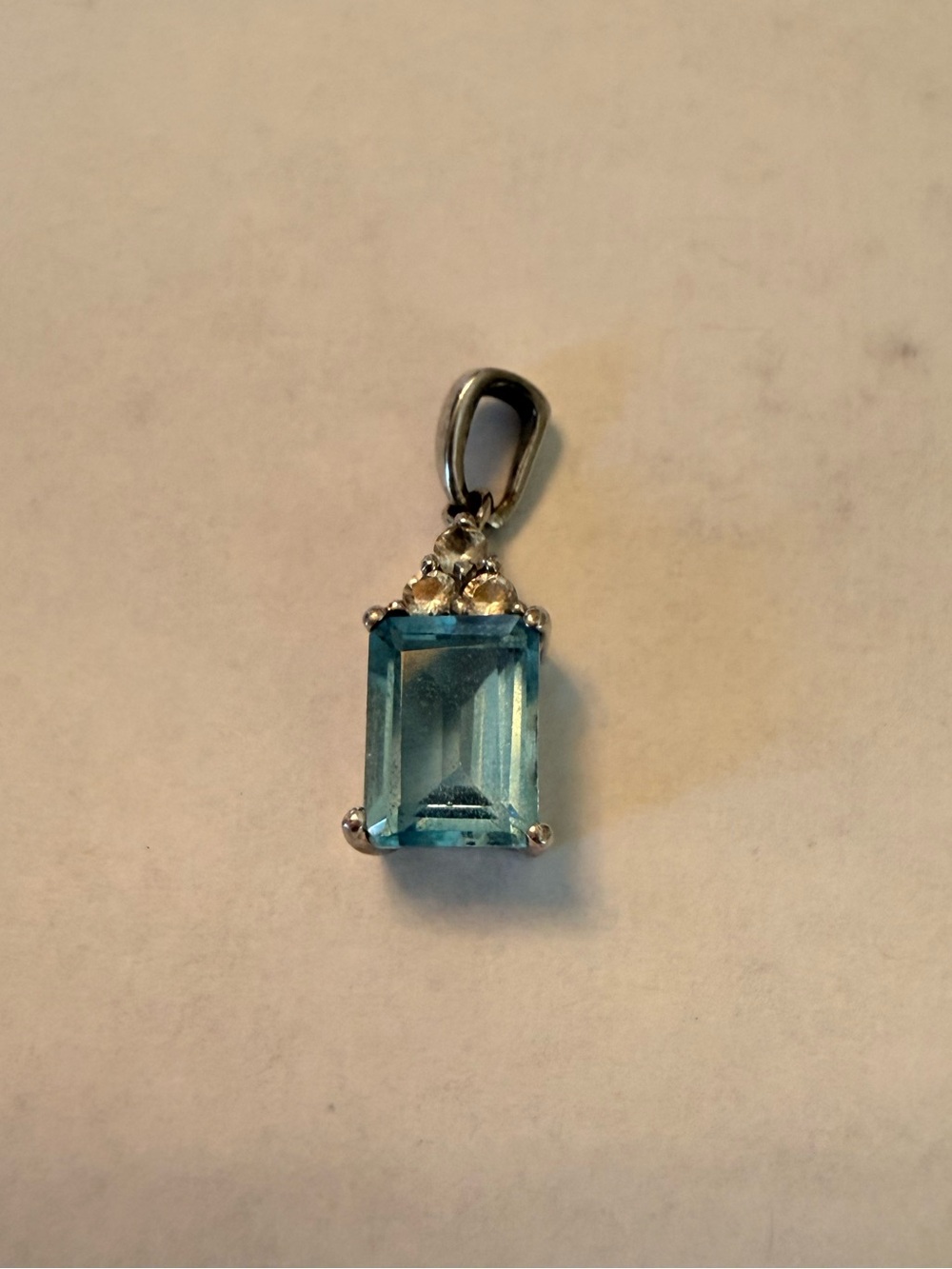 Blue Emerald-Cut Aquamarine Pendant in Silver